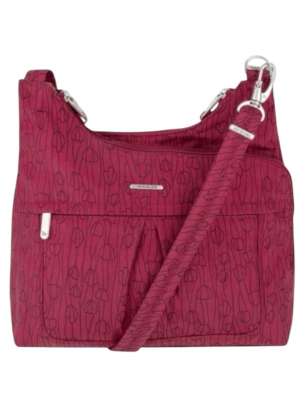 Travelon 4-Compartment Anti-Theft Crinkle Nylon Crossbody - Tulips - Red/Purple